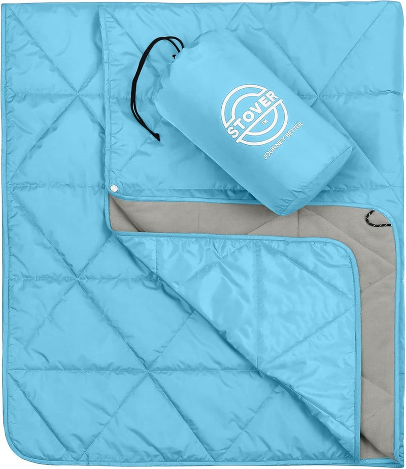 STOVER Outdoor Waterproof Fleece Travel Blanket for Camping, Picnics, Stadiums, Sports, The Beach– Warm, Windproof, Compact, Lightweight & Sand-Resistant (Sky Blue) - Image 1
